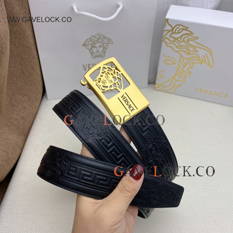 2021 New Versace 'Retractable' Calf Belt Gold Buckle 35mm